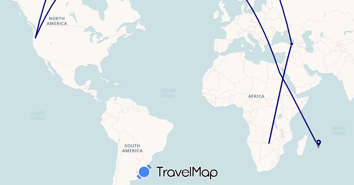 TravelMap itinerary: driving in Egypt, Mauritius, South Africa, Zimbabwe (Africa)